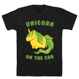 Unicorn On The Cob Black Unisex Cotton Tee by LookHUMAN